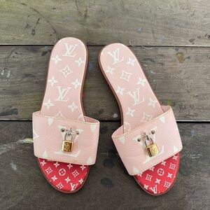 Louis Vuitton Pink and Red Slide Sandals